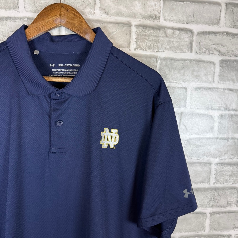 Under Armour Notre Dame Fighting Irish Mens 2XL Navy Blue Performance Polo Shirt